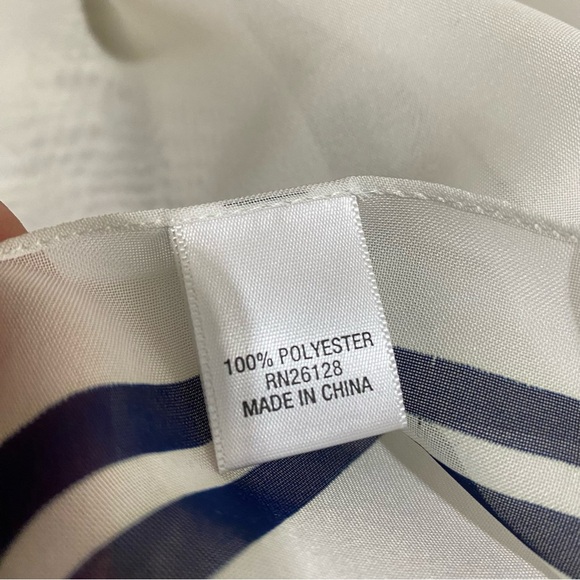 Echo Square Sheer White Scarf w/ Navy Blue Twin Borders - Picture 5 of 6